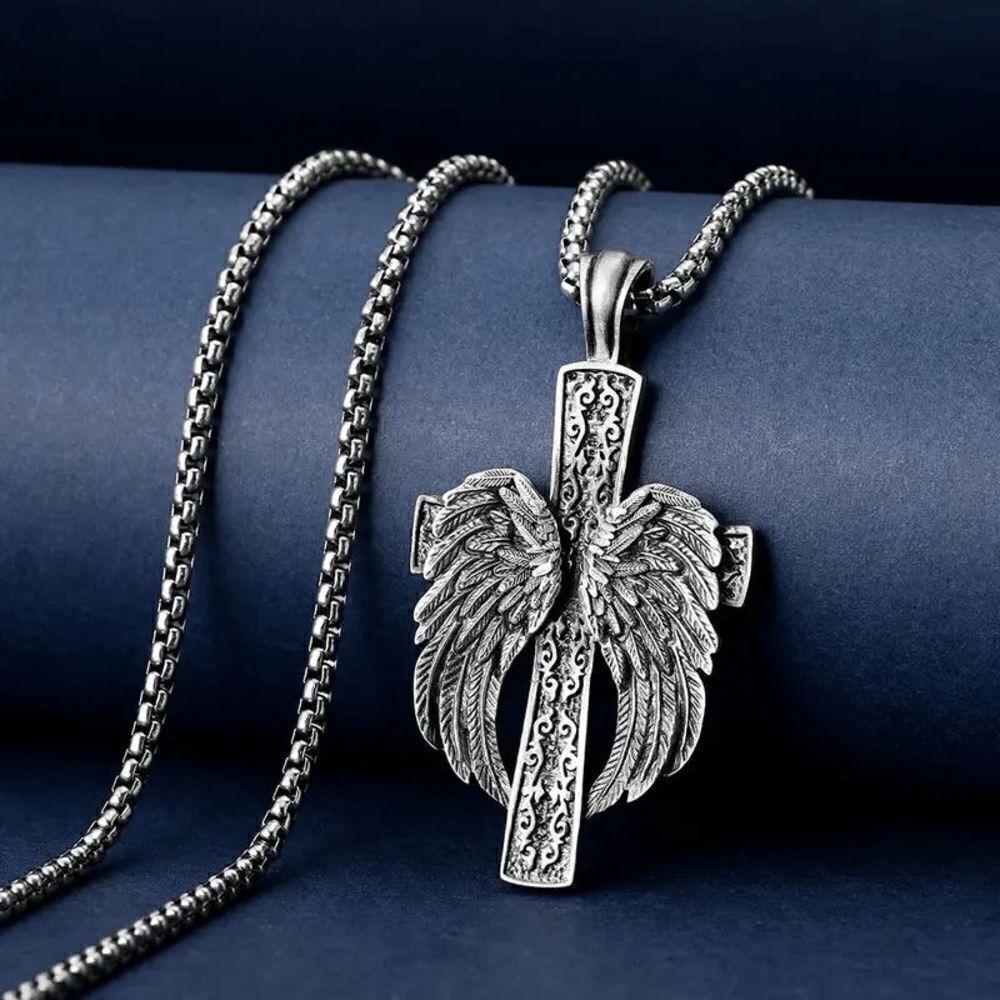 Angel Wings Stainless Steel Unisex Pendant Necklace - Picture 2 of 6
